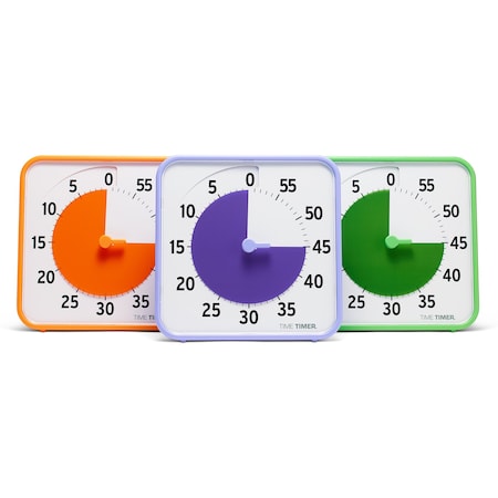 Time Timer Original 8in. Timer, Learning Center Classroom Set, Secondary Colors, Set of 3 TT08B-SEC3-W